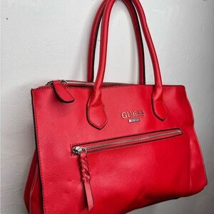 GUESS Red Saffiano Tote Bag with Leopard Print Lining: Christmas present, Xmas